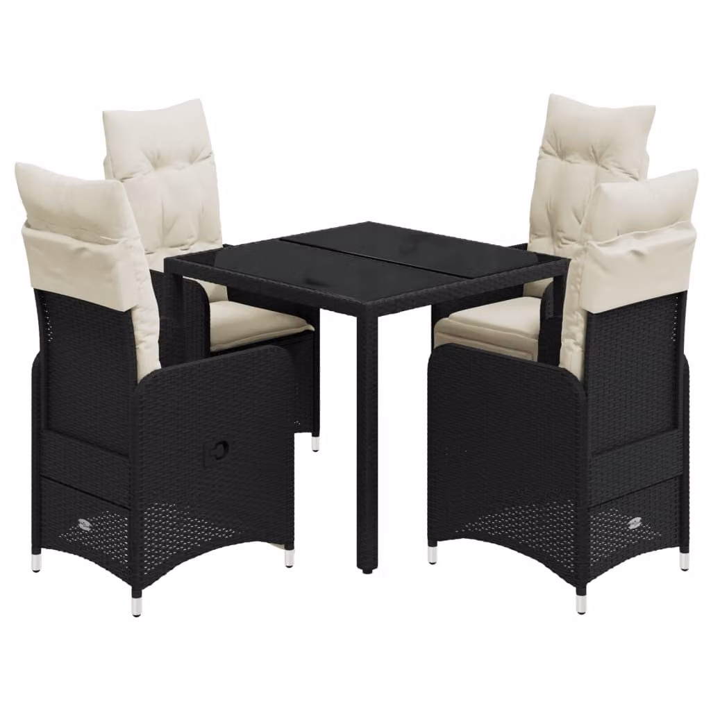 Set Bistrò da Giardino 5 pz con Cuscini in Polyrattan Nero