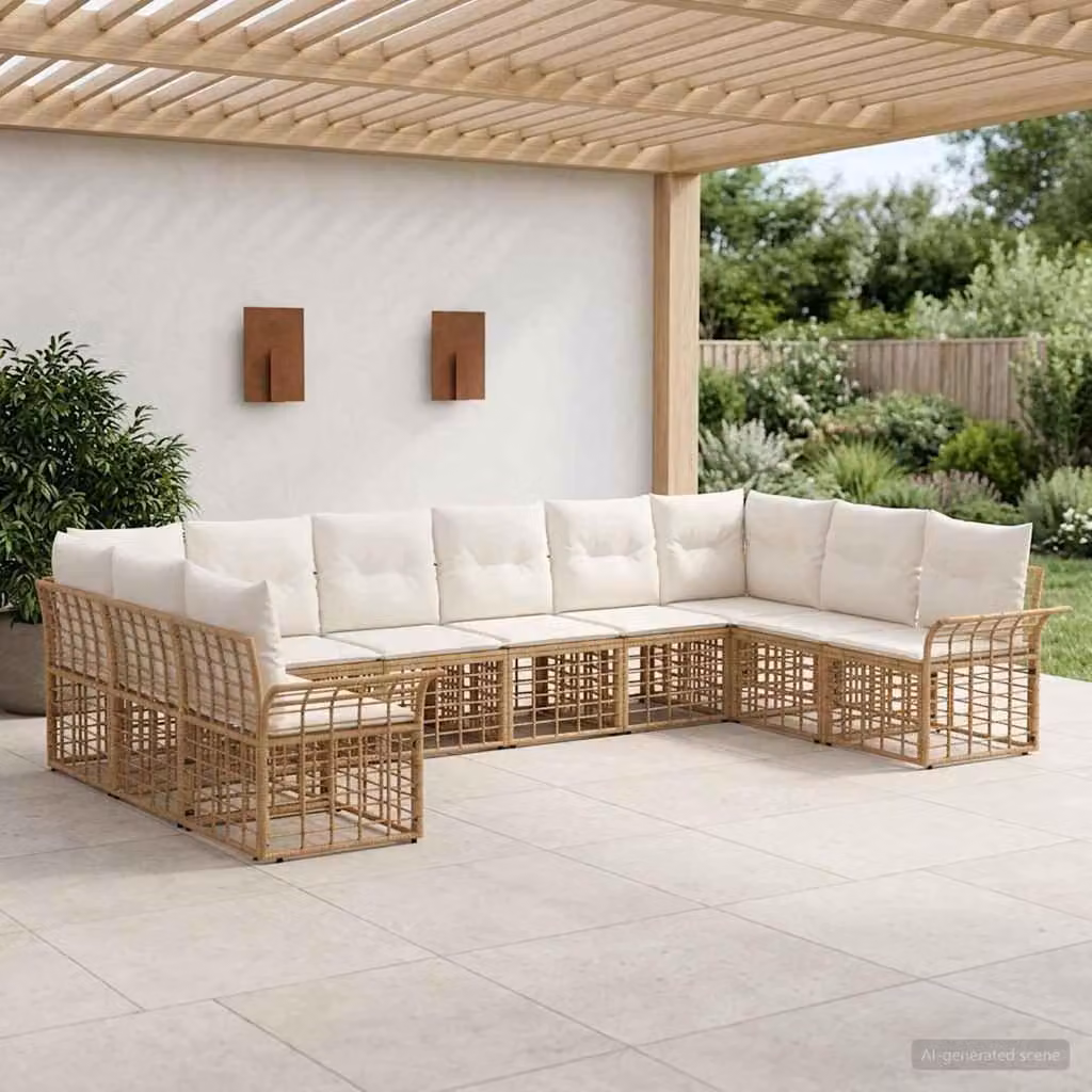 Maison Exclusive - Set da esterno per divano, composto da 10 pezzi. Tessuto in poliestere, naturale e color crema