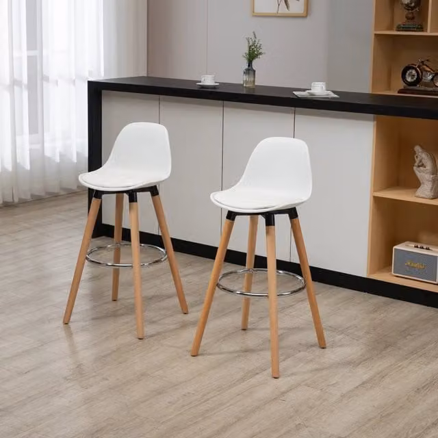 Set di 2 sgabelli da bar moderni bianchi con schienale e poggiapiedi, 38,5 x 42,5 x 91 cm