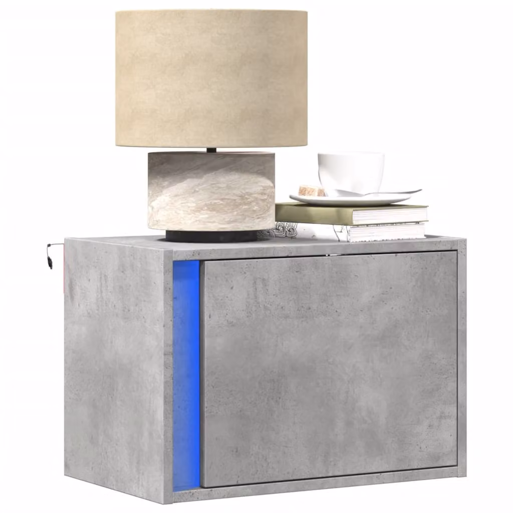 vidaXL Comodino a Parete con Luci LED Grigio Cemento