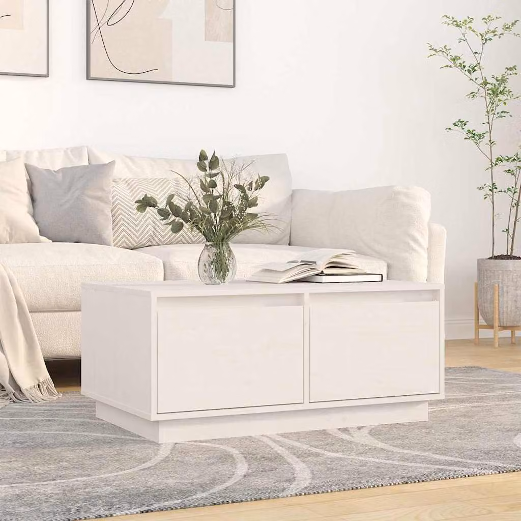 vidaXL Tavolino da Salotto Moderno in Legno di Pino Bianco L: 80 cm, P: 50 cm, H: 35 cm