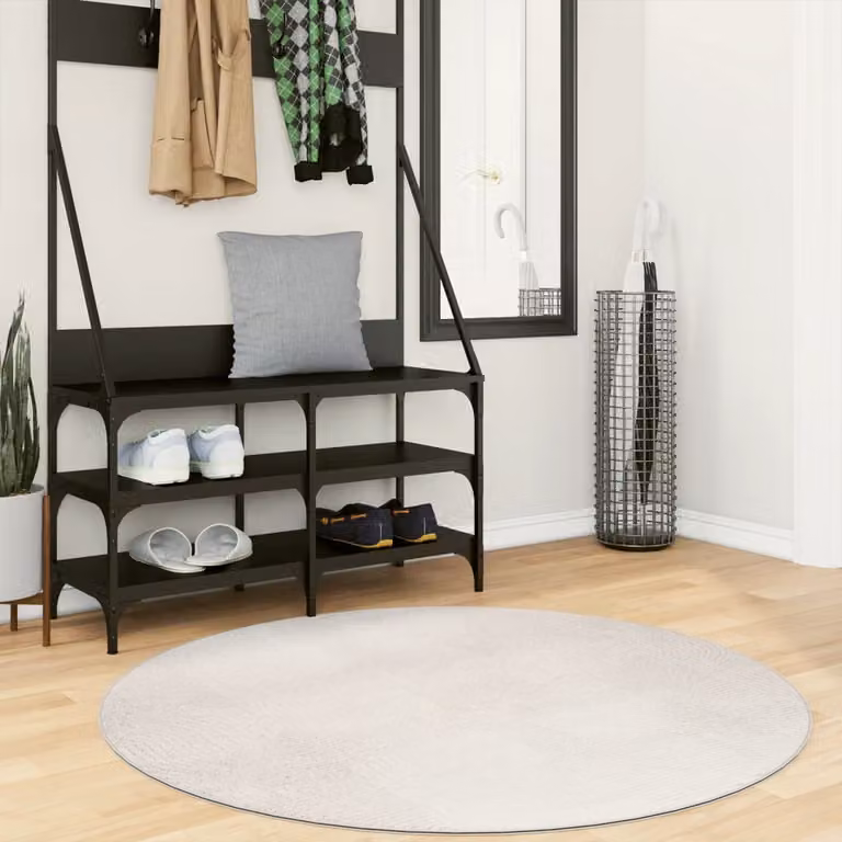 Tappeto rotondo vidaXL IZA in poliestere con design scandinavo geometrico, colore beige e bianco, Ø 120 cm