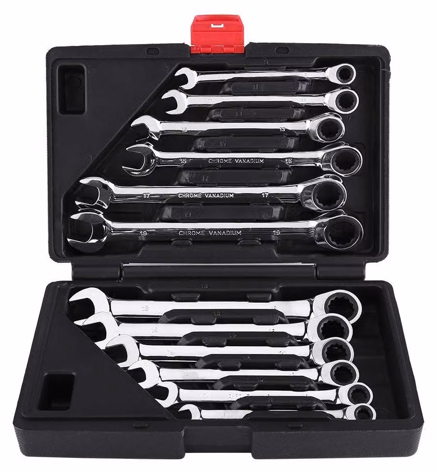 Set di chiavi a bussola da 12 pezzi - Acciaio cromo-vanadio - Chiavi a bussola metriche - Reversibili - Custodia in plastica - Leggero, 2 kg - Set di chiavi
