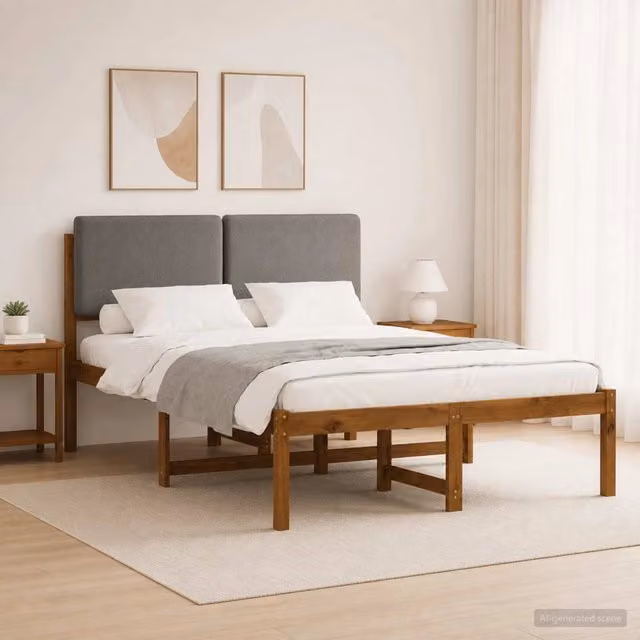 Letto con Testiera Rivestita Naturale e Grigio Chiaro 904341