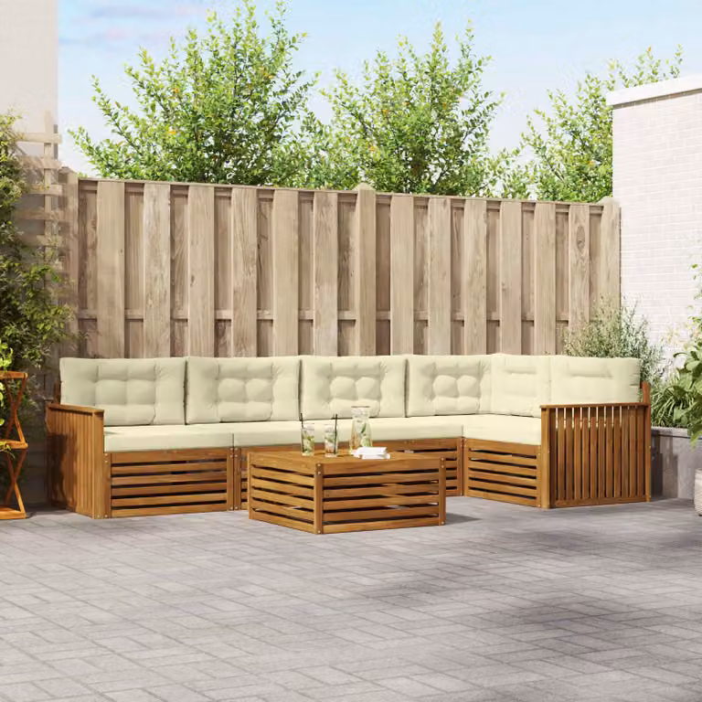 Set di divani da esterno vidaXL 6 pezzi in legno di acacia con cuscini, colore beige e marrone