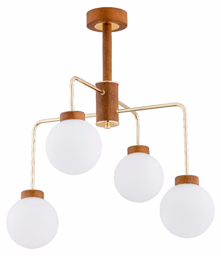 Lampada a sospensione CHOKO in legno chiaro, bianco e oro, 4xE14x10W, legno, dimensioni: 63x60x60 cm, IP20, Alfa