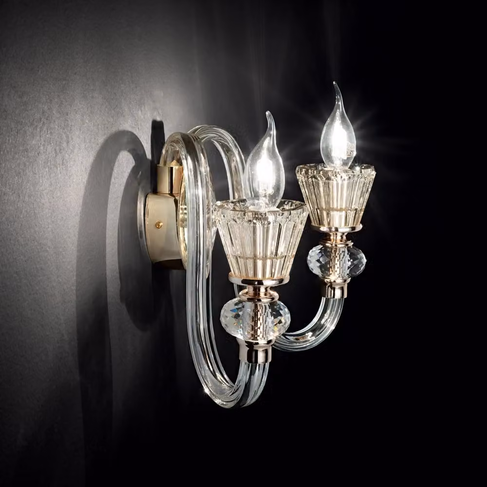 Applique Classica Strauss IDEAL LUX in Vetro e Metallo Oro con 2 Luci E14 – 2