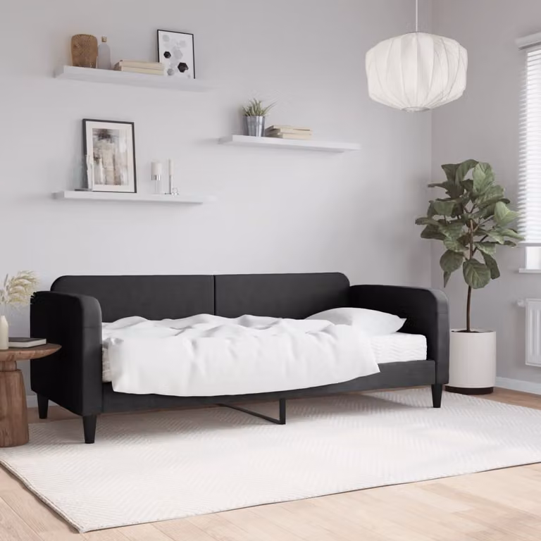 vidaXL Divano Letto con Materasso in Tessuto Nero L: 200 cm, P: 80 cm, H: 75 cm