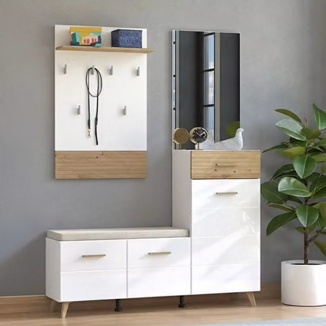 Longa, Mobile da Ingresso Specchio Incluso, 141x35x189.5h cm Bianco Opaco