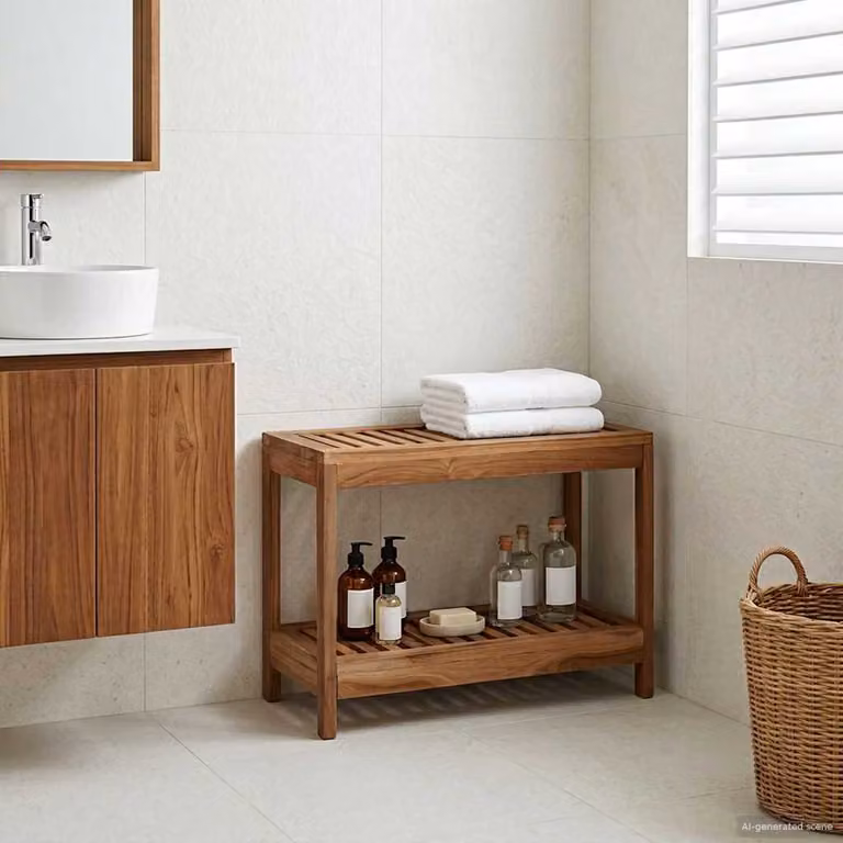 vidaXL Tavolo Laterale da Bagno in Legno di Teak Rustico Marrone L/P/H: 60 x 30 x 45 cm