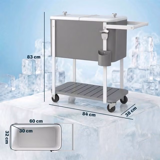 Carrello refrigerato REDOM da 56 l in plastica grigio con ruote L/P/H: 84 x 38 x 83 cm
