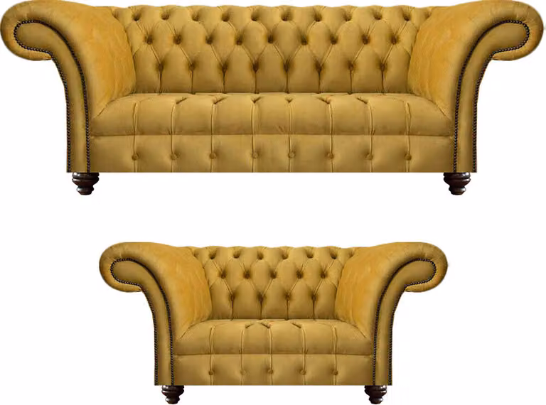 Luxus 2x Sofas Gelb Modern Möbel Wohnzimmer Sofagarnitur Sitz Chesterfield