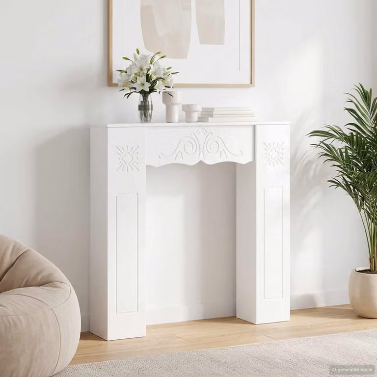 vidaXL Cornice per camino moderna in legno Bianco Lucido L: 102 cm, P: 20 cm, H: 102 cm