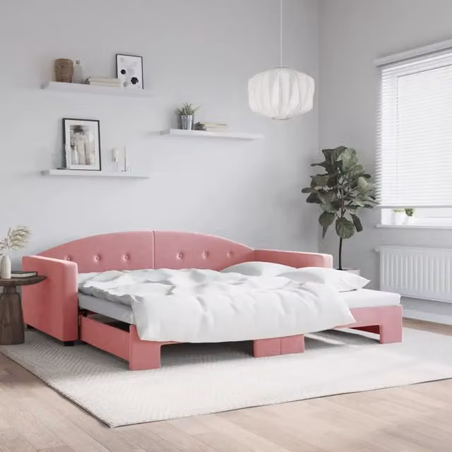 Divano Letto con Letto Estraibile-Sofa Letto-Daybed Rosa 100x200 cm in Velluto 975629