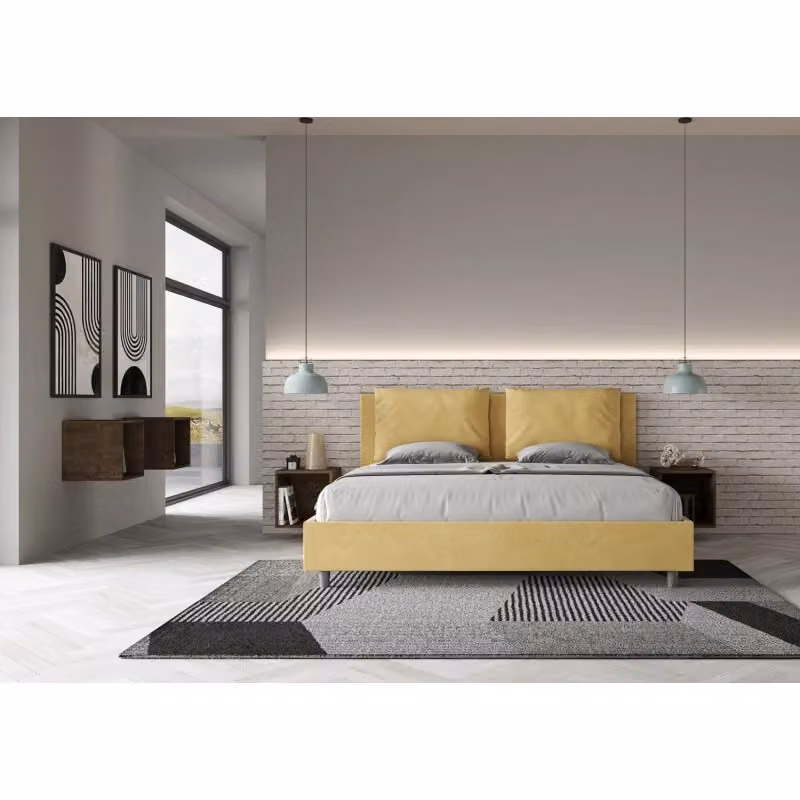 Letto matrimoniale imbottito Ityhome Antea in microfibra gialla con rete L: 170 cm, P: 210 cm, H: 110 cm – 2