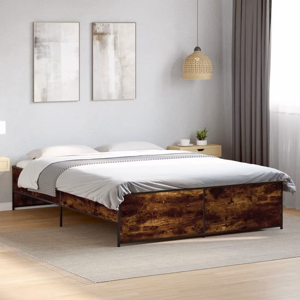 Giroletto vidaXL in legno e metallo, Rovere Fumo, L/P/H: 140 x 200 x 40,5 cm