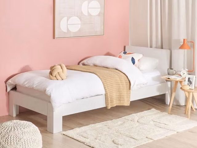 Letto singolo Beliani in legno di pino bianco laccato con doghe piatte, L/P: 90 x 200 cm