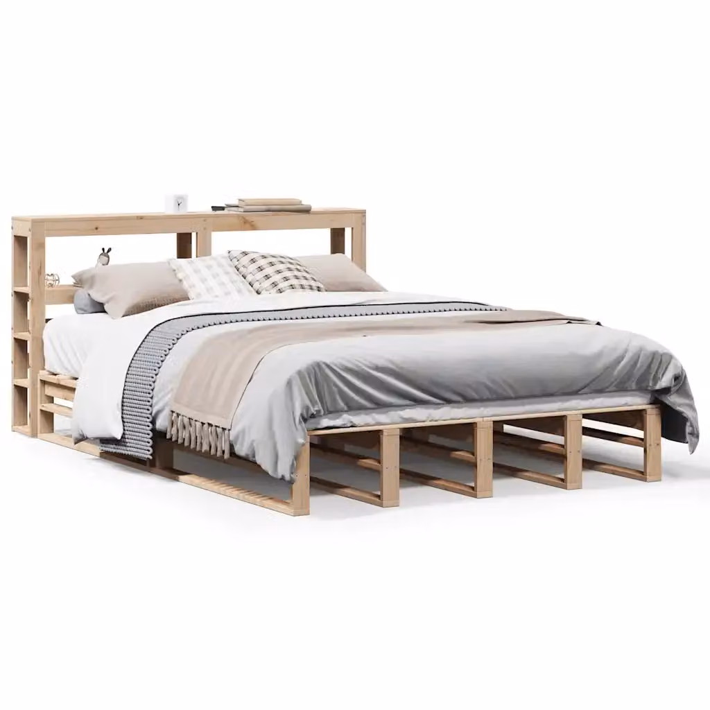 vidaXL Giroletto con Testiera in Legno Massello di Pino Marrone L: 120 cm, P: 200 cm – 2