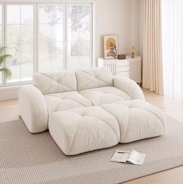 Divano modulare senza telaio in ciniglia beige chiaro