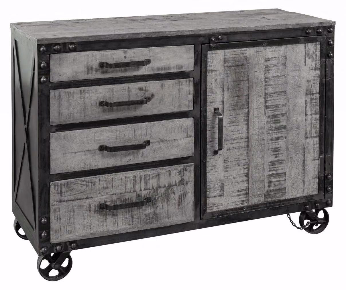MASSIVMOEBEL24 | credenza in legno di Mango 120x46x92 grigio scuro laccato HEAVY INDUSTRY #125