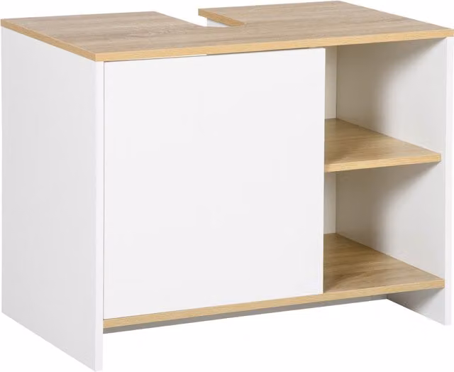 Mobile Bagno Sottolavabo Aosom con Armadietto e Mensole in Legno MDF, Bianco e Beige, L: 77 cm, P: 45 cm, H: 60 cm