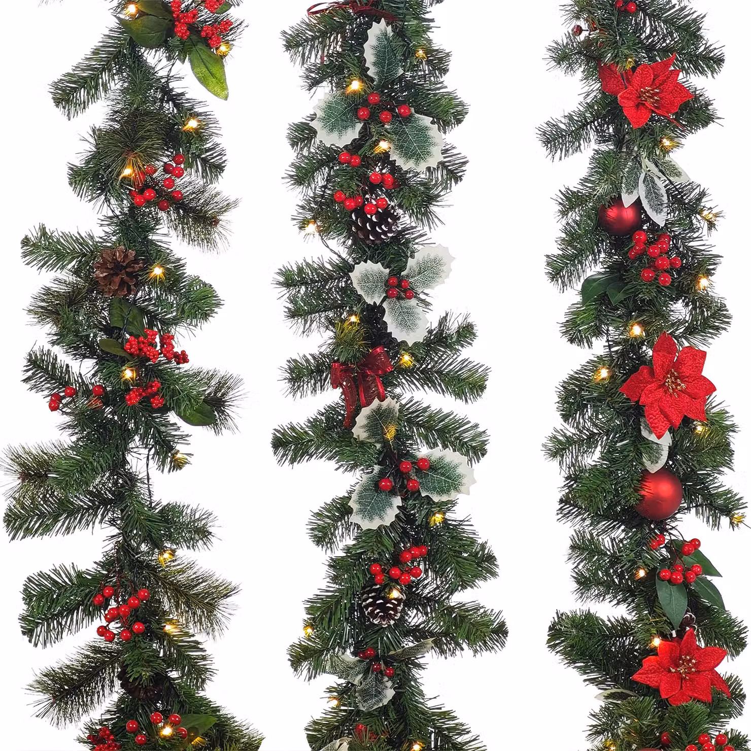Vestiamo Casa Gran Natale Ghirlanda Natalizia Luminosa con LED Bianco Caldo Verde e Rosso Lunghezza: 180 cm – 3