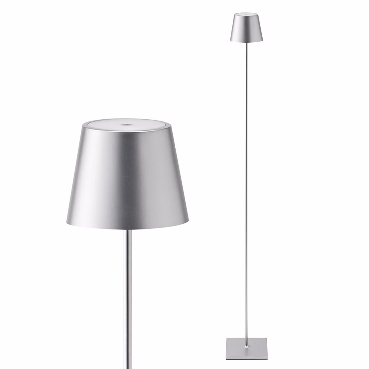 Lampada da terra a LED ricaricabile Nuindie per esterni, IP54, altezza 120 cm, color argento