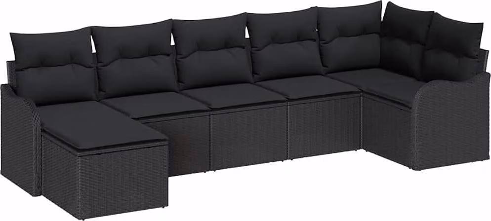 Set Divano da Giardino 7 pcs Nero polyrattan