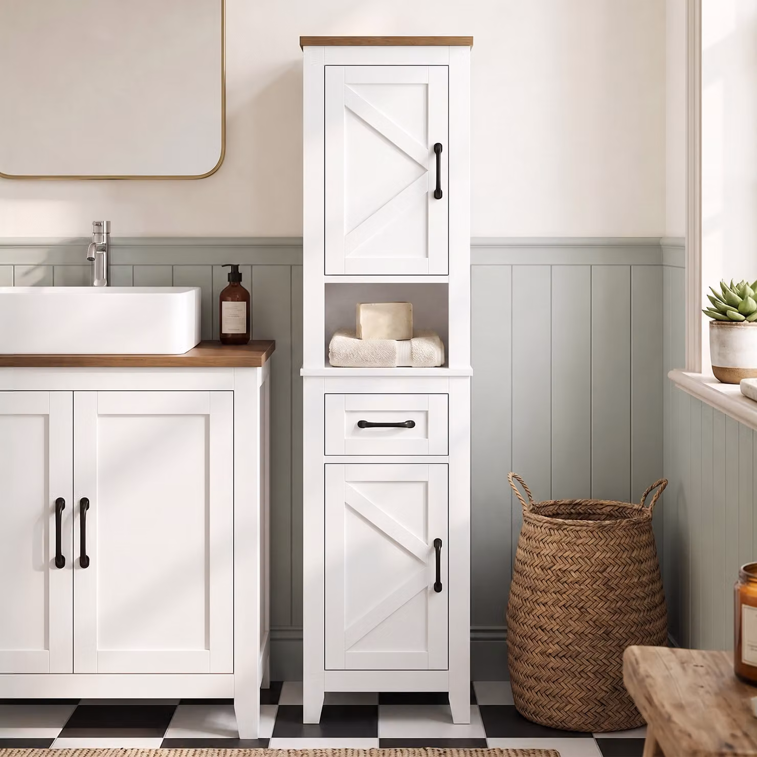 Armadio da bagno alto e stretto HOMCOM con cassetto e ripiani regolabili, bianco – 2