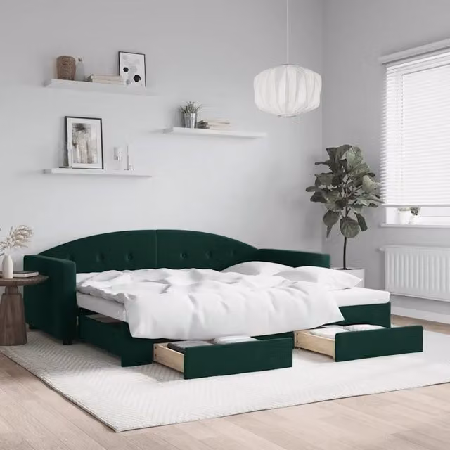 Divano Letto Estraibile Cassetti-Sofa Letto-Daybed Verde Scuro 90x200cm Velluto 931819