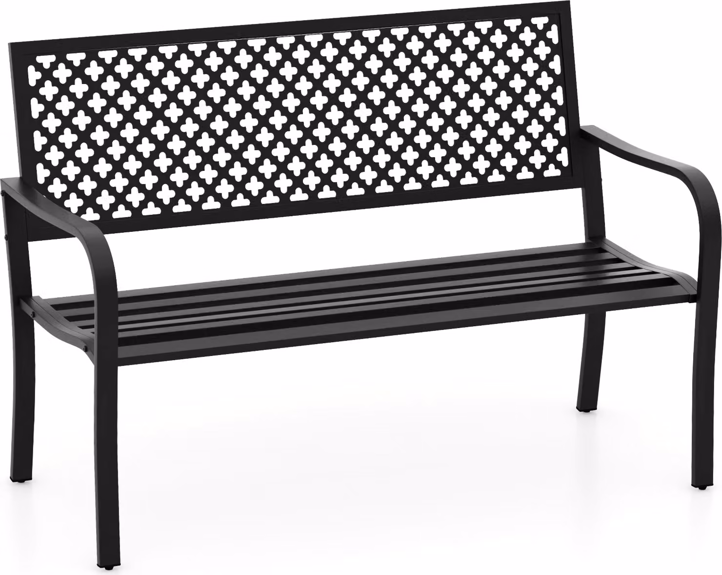 Panchina da giardino KOMFOTTEU in metallo, panca con braccioli, panca da parco per 2-3 persone con una portata massima di 300 kg, panca in metallo per cortile, parco o terrazza, 127 x 62 x 86 cm (nera)