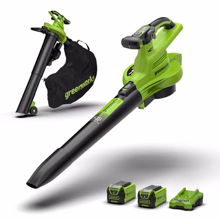 Greenworks 40V Soffiatore / Aspiratore per foglie 370 km/h - 2x Batterie 2Ah