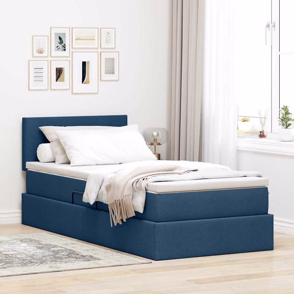 Letto con contenitore e materasso vidaXL in velluto blu, L/P/H: 90 x 200 cm – 1