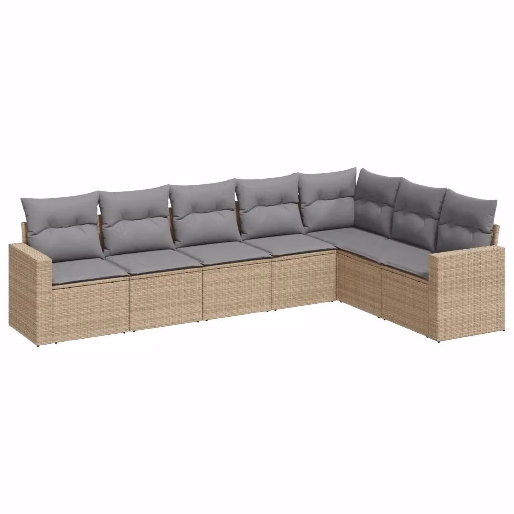 vidaXL Set Divani da Giardino 7 pz a Forma a L con Cuscini Beige e Struttura in Metallo e Polyrattan – 2