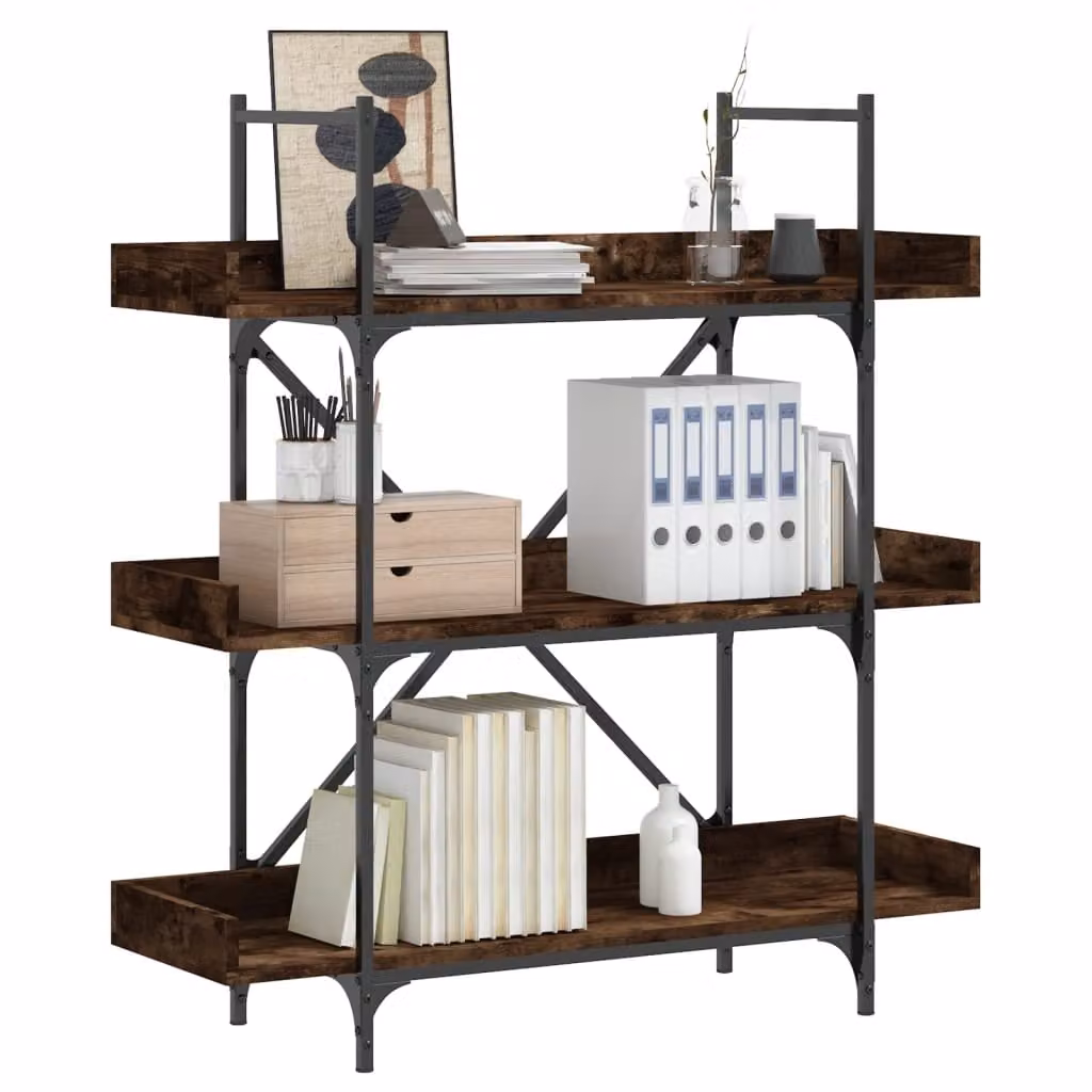 Libreria Industrial vidaXL con 3 Ripiani Regolabili in Rovere Fumo e Metallo, L 100 cm x P 33 cm x H 108,5 cm