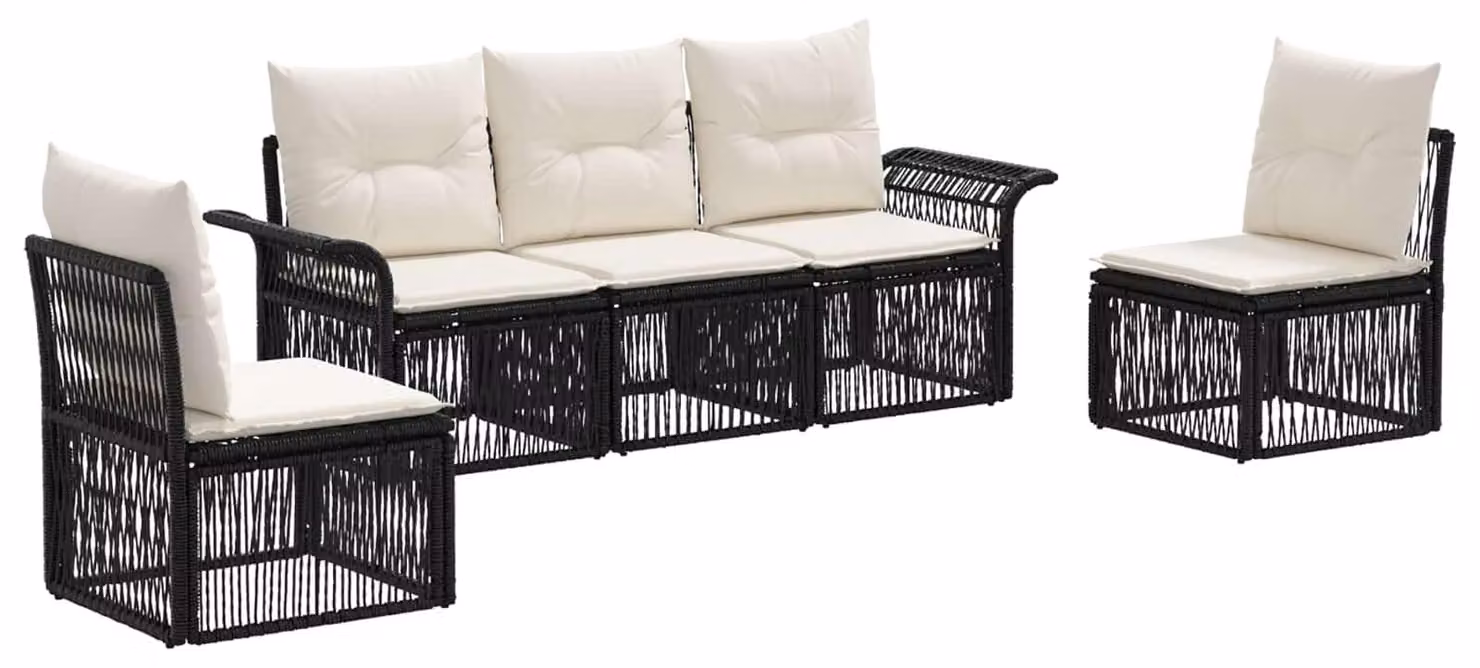 Set da giardino composto da 5 pezzi, colore nero, realizzato in rattan sintetico