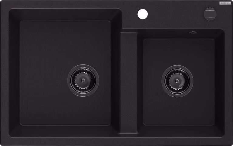 Mexen Tomas lavello in granito a 2 vasche 800 x 500 mm, nero, sifone nero - 6516802000-77-B
