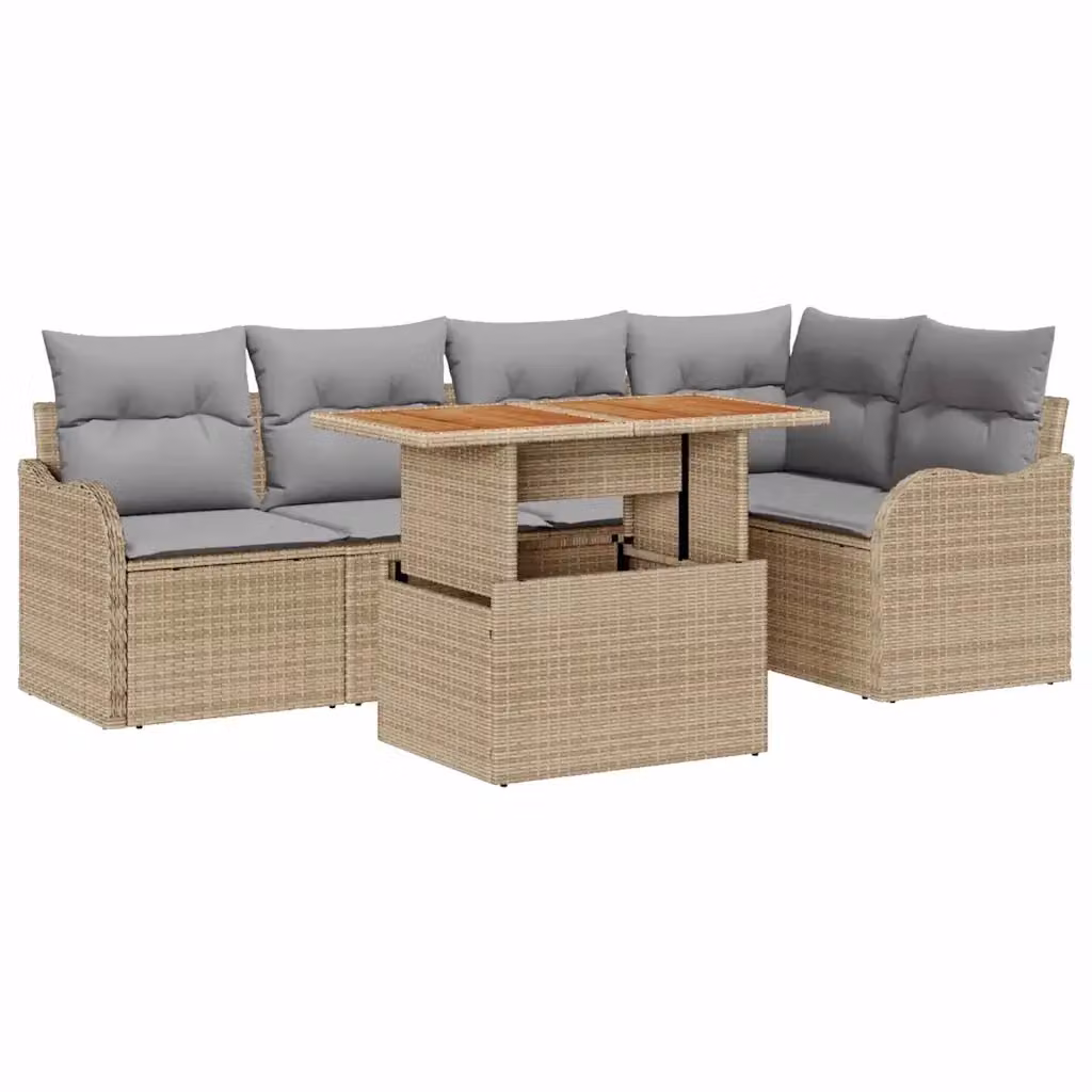 vidaXL Set Divano da Giardino a L in Polyrattan Beige con 6 Pezzi e Cuscini Inclusi – 2