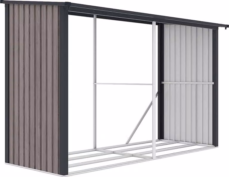 Scaffale per legna da ardere in acciaio zincato effetto legno - 7 m³ - 3,49 m³ - 302 x 119 x 190 cm - VARWOOD