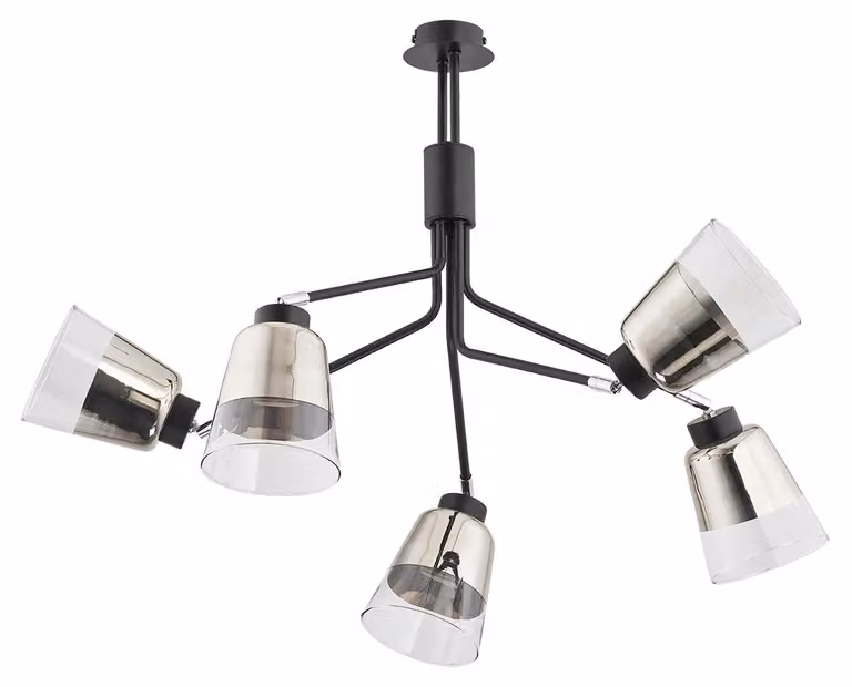 Lampada a sospensione con bracci lineari KAPITOL nera 5xE27x15W in metallo, dimensioni: 59x59x59 cm, IP20, Alfa
