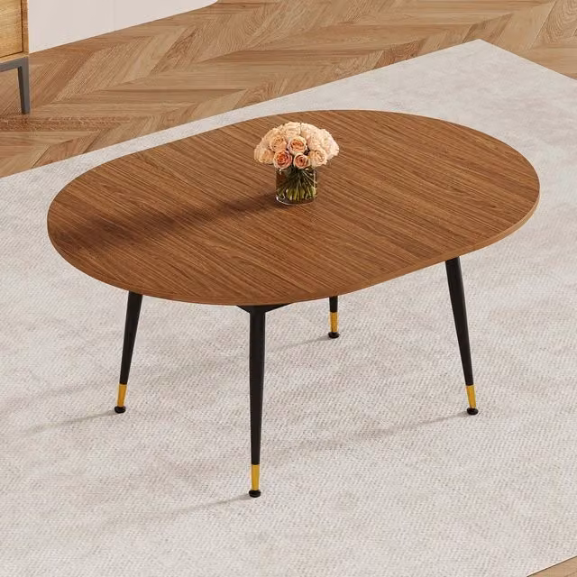 Tavolo da pranzo allungabile ovale ¨C Minimal ¨C effetto noce, piano MDF, gambe metallo, per 6-10 persone, design moderno