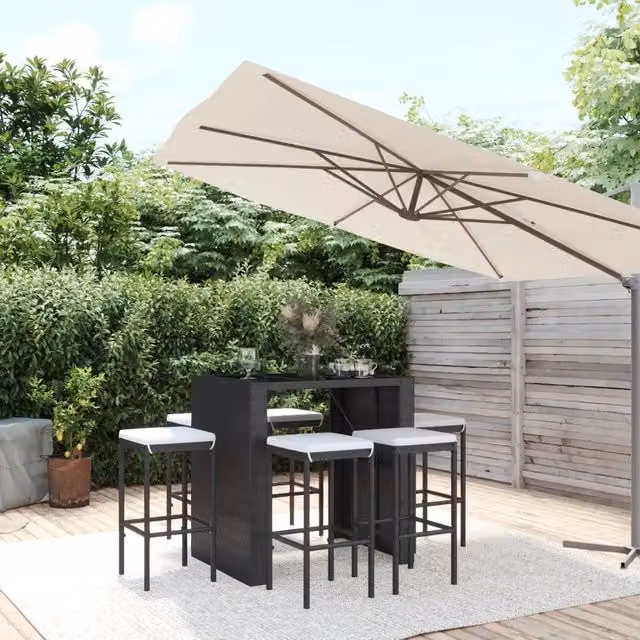 Set Bar da Giardino 7 pz con Cuscini in Polyrattan Nero 3187621