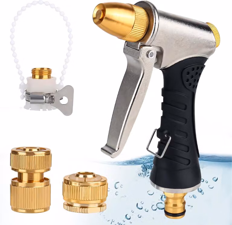 Doccia da giardino in metallo, con soffione manuale, 3 funzioni, getto d'acqua regolabile, ideale per giardino e auto