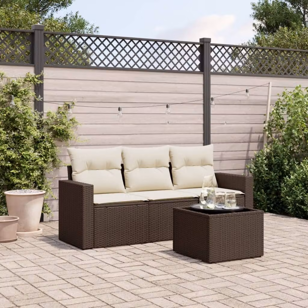 Maison Exclusive - Set Divano da Giardino 4 pz con Cuscini Marrone in Polyrattan