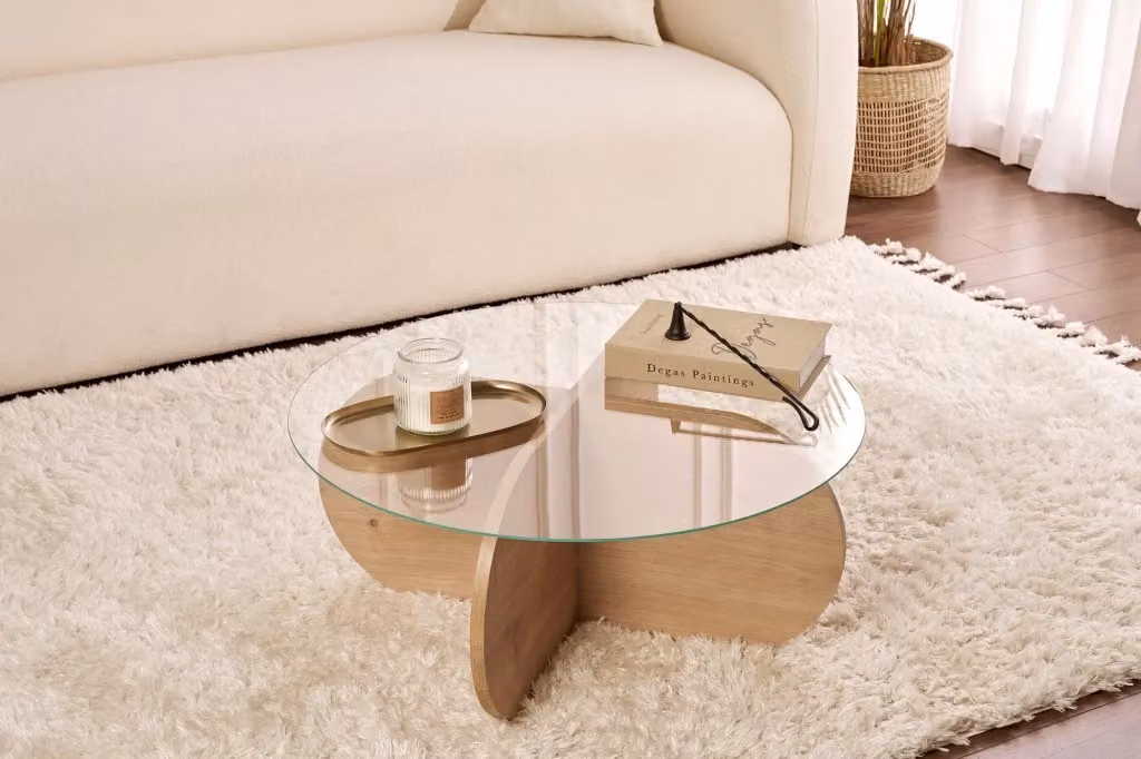 Tavolo basso Aeris in legno e vetro, colore marrone e trasparente, L/P/H: 75 x 75 x 35 cm – 2