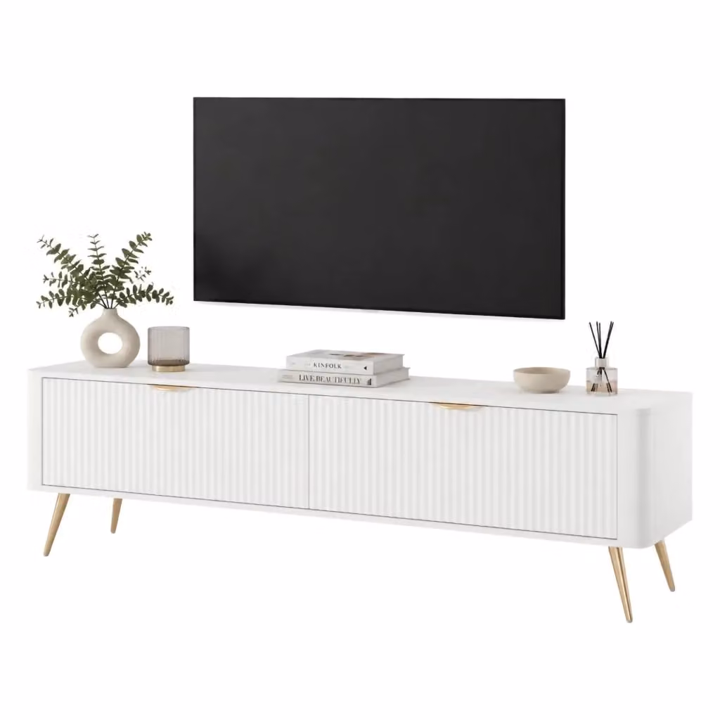Mobile porta TV Kalase DMORA con 2 ripiani, Bianco, L: 163 cm, P: 38 cm, H: 51 cm – 2