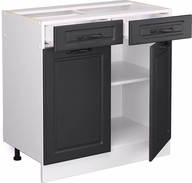 Mobiletto base per cucina R-Line Antracite rustico/Bianco 80 cm, PL Rovere Vicco