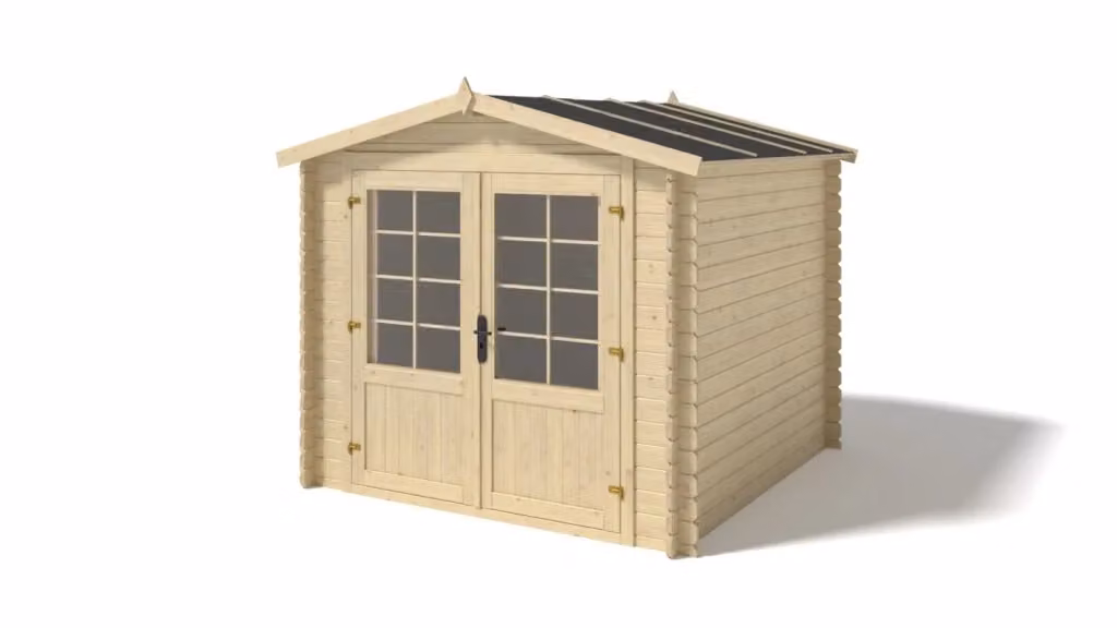 Casetta da giardino in legno ALTANKA modello DOM521 colore naturale con tetto a capanna e spessore 28 mm L/P: 2.5 x 2.5 m – 2