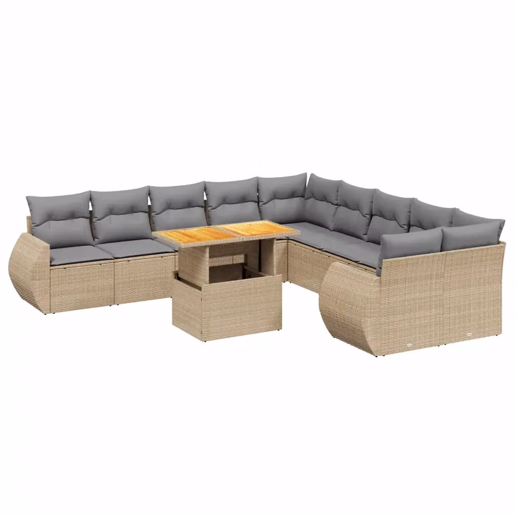 Set di divani da giardino VIDAXL in polyrattan beige con cuscini, composizione a L da 11 pezzi – 2