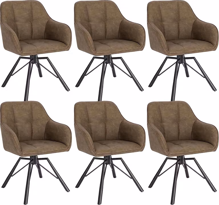 Set di 6 sedie da pranzo girevoli WOLTU, con braccioli e schienale, con rivestimento in Pelle finta, marrone